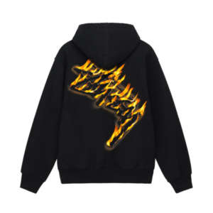 STUSSY BLACK BURNING STOCK ZIP HOODIE