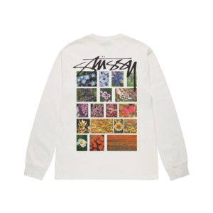 STUSSY FLOWER GRID PIGMENT DYED LS TEE WHITE