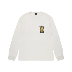 STUSSY FLOWER GRID PIGMENT DYED LS TEE WHITE